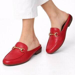 Vionic Adeline Red Leather Horsebit Mule Slides Women’s Size 8